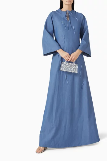 Embellished Dress in Silk Denim