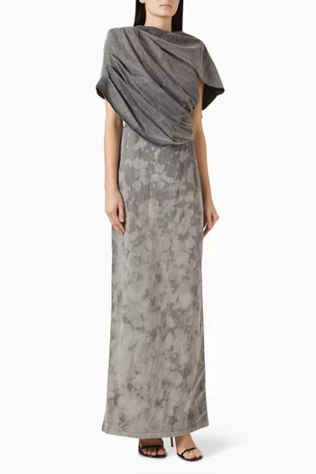 Bleached-pattern Ruched Dress in Denim