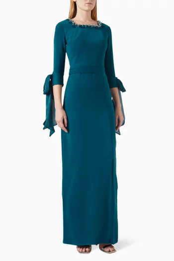 فستان سهرة بزهور بارزة