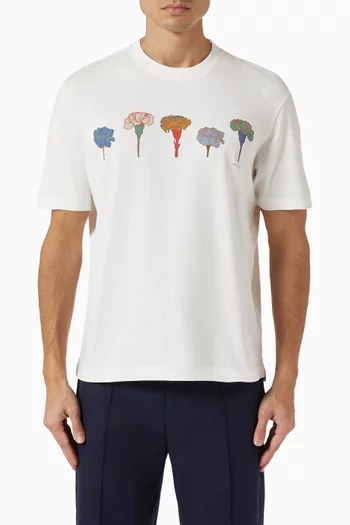 تي شيرت بطبعة زهور القرنفل قطن