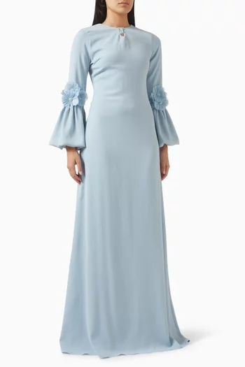 فستان سهرة بزهور بارزة