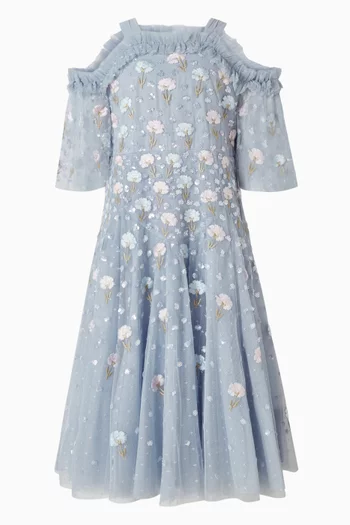 فستان بأكتاف مكشوفة ونقشة زهور طرشخقون