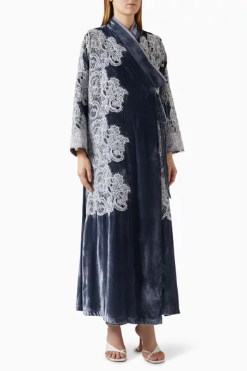 Overlay Crochet-lace Abaya in Velvet