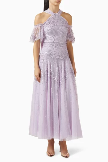 Scallop Sequin Halterneck Gown