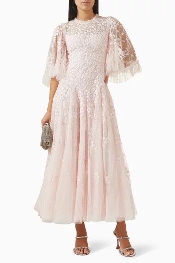 فستان سكاتر مطرز بزهور وطول الكاحل