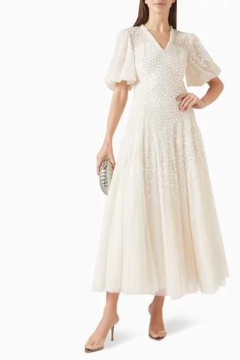 Scallop Sequin Ankle Gown