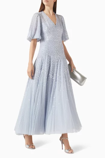 Scallop Sequin Ankle Gown