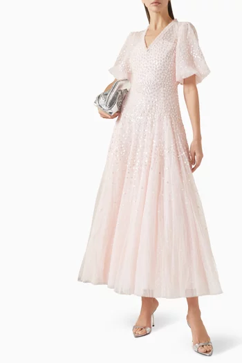 Scallop Sequin Ankle Gown