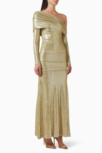 فستان نوفا بكتف مكشوف وحافة بطول الكاحل