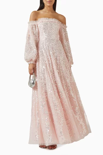 Confetti Gloss Off-shoulder Gown