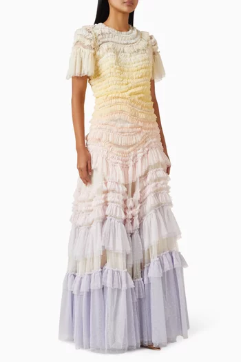 فستان سهرة وايلد روز بأكمام قصيرة وألوان متدرجة