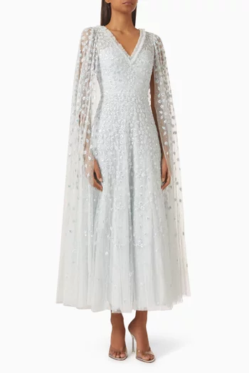 فستان كلوفر بأكمام بنمط كاب وطول الكاحل