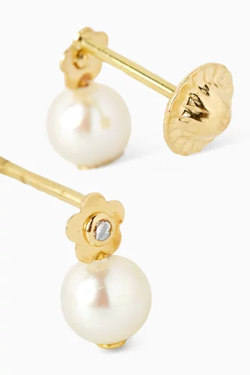 Flower Diamond & Pearl Drop Earrings