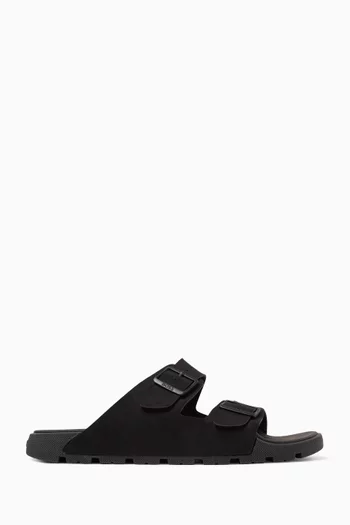 Twin-strap Slides in Faux Suede