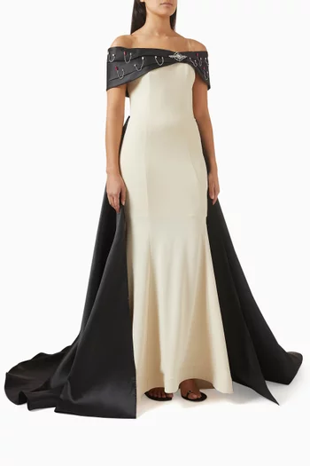 Off-shoulder Embellished Maxi Dress