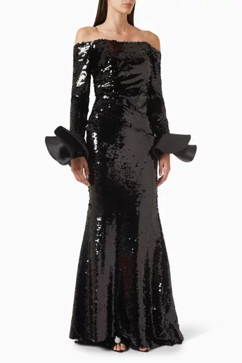 فستان سهرة مطرز بالترتر