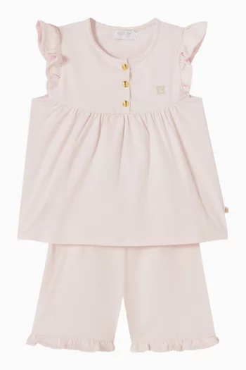 طقم بلوزة بكشكش وشورت