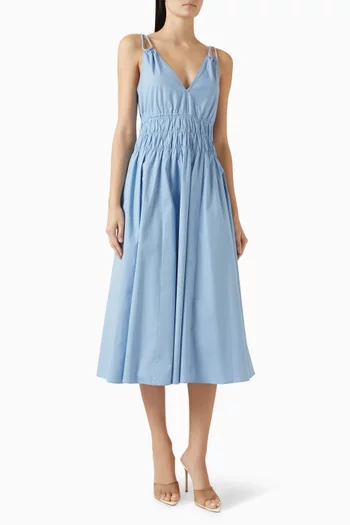 Sleeveless Midi Dress in Cotton Poplin