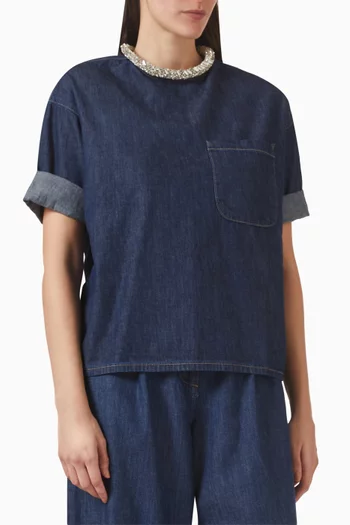 Ex T with Crystal Collar T-shirt in Japanese Denim