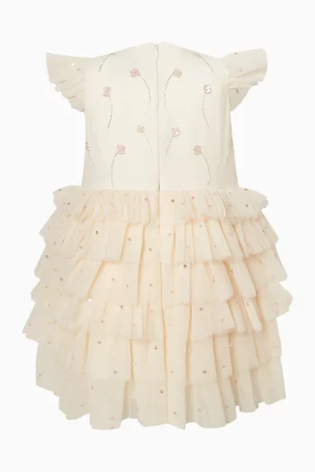 فستان بزهور بارزة مطرزة يدويًا