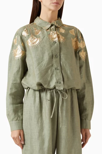 قميص برباط مزين بتطريزات