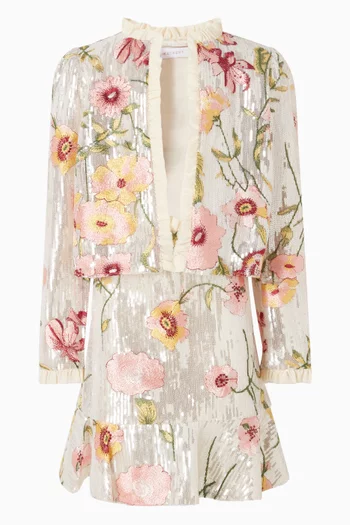 طقم جاكيت وتنورة ميني مطرز بترتر