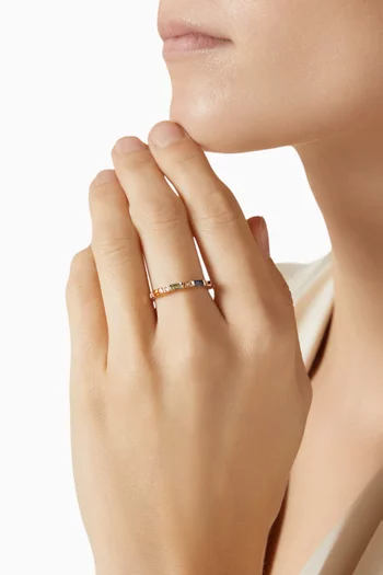 خاتم نور صغير مرصع بأحجار ياقوت مستطيلة ذهب وردي عيار 18