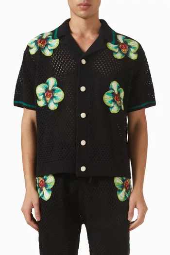 قميص بنقشة زهور أوركيد مشوشة كروشيه