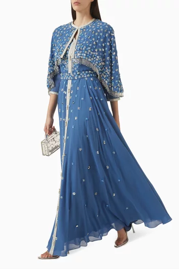 Embellished Fringe Cape Dress