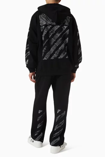 كنزة سكيت بغطاء رأس بخطوط مائلة بخط يدوي وسحّاب قطن