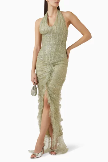 Respire Ruched Dress in Glitter Tulle