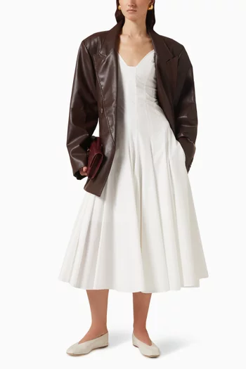 جاكيت كاسوس بقصة فضفاضة بصفي أزرار جلد صناعي