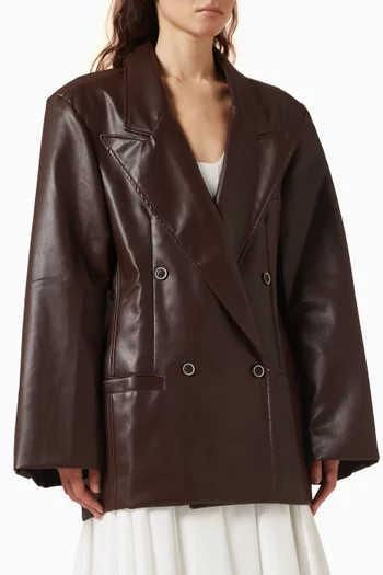 جاكيت كاسوس بقصة فضفاضة بصفي أزرار جلد صناعي