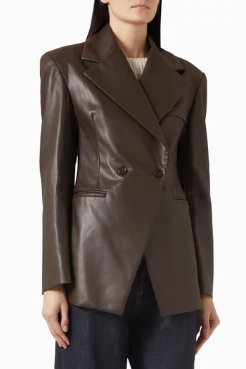 جاكيت نانجي بخصر مزموم جلد صناعي