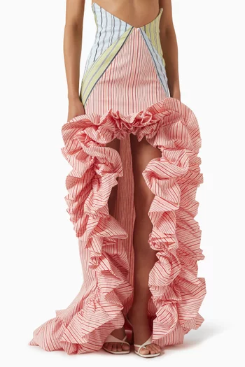 تنورة كاندي طويلة بنقشة مخططة وتصميم منفوخ