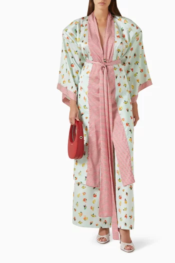 Mushroom-print Kimono in Satin