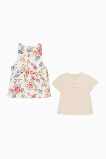 طقم فستان بنقشة زهور قطن