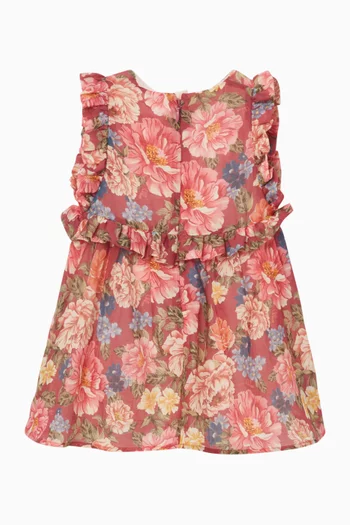 فستان بنقشة زهور قطن وحرير