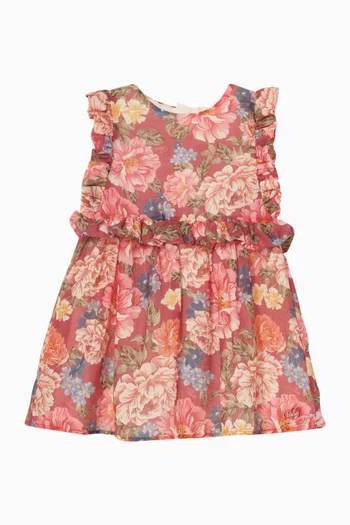 فستان بنقشة زهور قطن وحرير