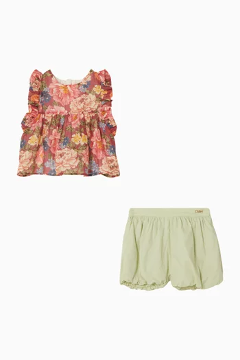 طقم بلوزة بنقشة زهور وسروال تحتي