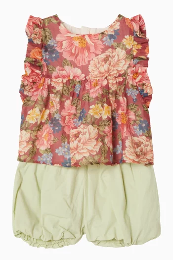 طقم بلوزة بنقشة زهور وسروال تحتي