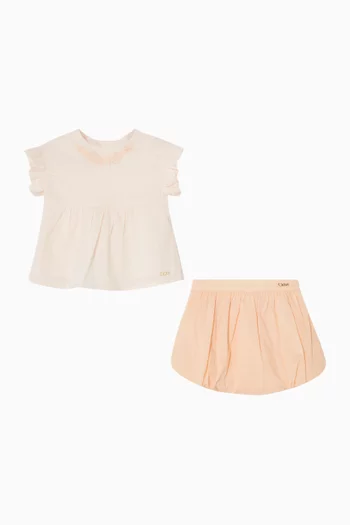 طقم بلوزة وسروال تحتي مزين بتطريزات