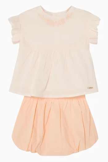 طقم بلوزة وسروال تحتي مزين بتطريزات