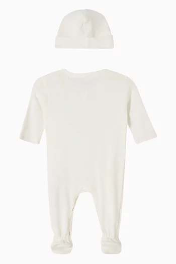 Logo-embroidered Sleepsuit Set in Pointelle