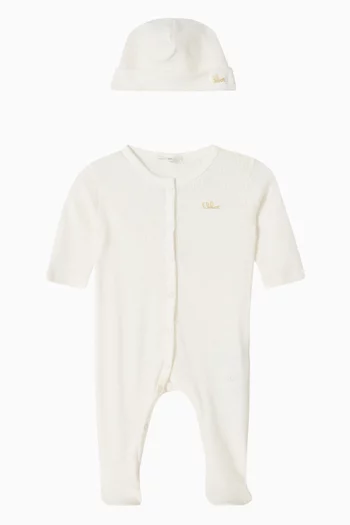 Logo-embroidered Sleepsuit Set in Pointelle