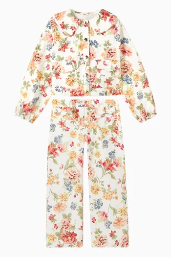 بنطال بقصة ساق مستقيمة ونقشة زهور