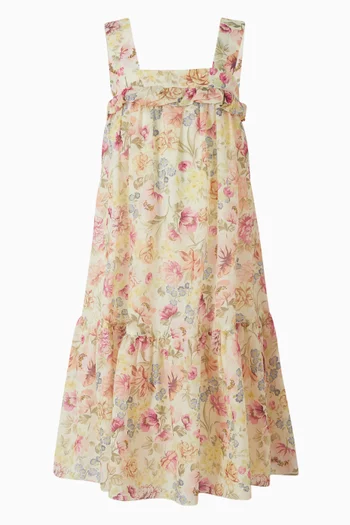 فستان متوسط الطول مزين بالكامل بنقشة زهور 