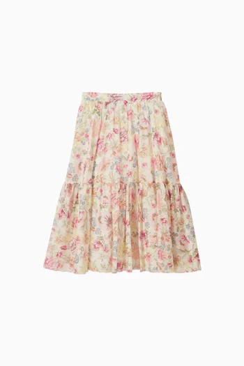 تنورة متوسطة الطول بنقشة زهور قطن