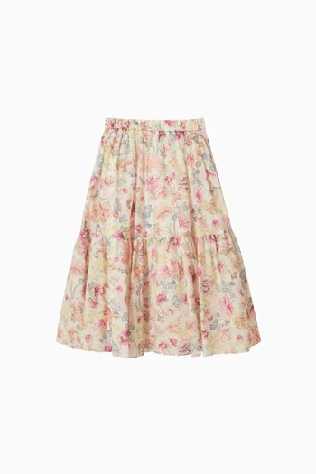 تنورة متوسطة الطول بنقشة زهور قطن