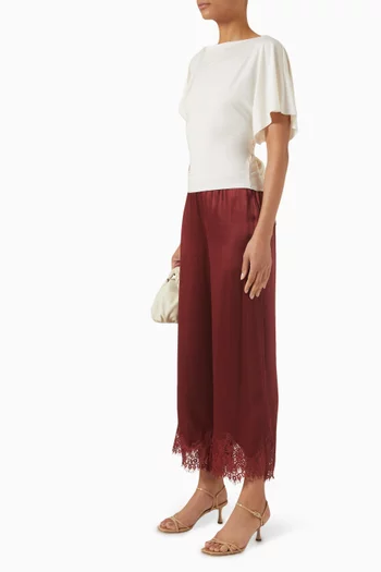Carolina Lace-trim Pants in Silk Charmeuse